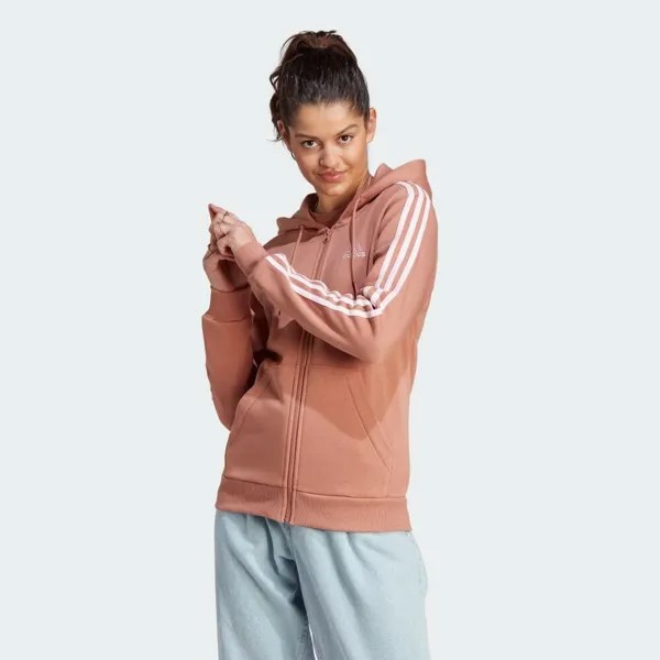Парка Adidas Essentials Three Stripes Full Zip Fleece Hoodie, цвет Claytoret/Clear Pink