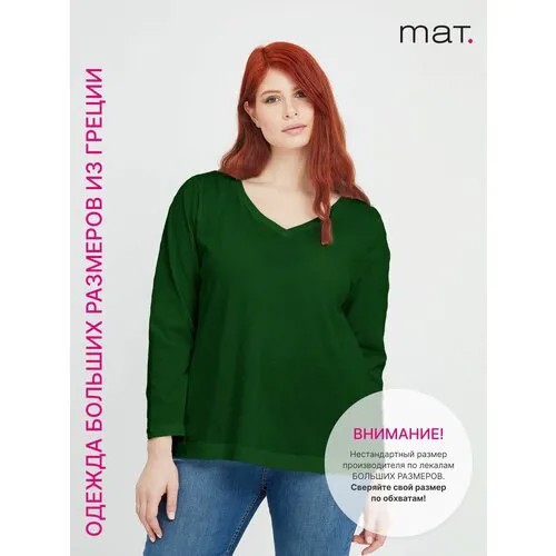 Лонгслив MAT fashion, V-образный вырез горловины, длинные рукава, зеленый, большие размеры