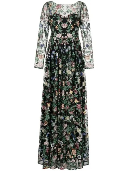 Marchesa Notte вечернее платье Botanical с вышивкой, черный