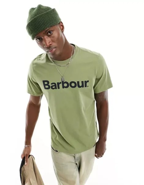 Футболка цвета хаки Barbour с большим логотипом
