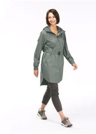 Куртка водонепроницаемая длинная для походов на природе женская Raincut Long, размер: XL, цвет: Пепельный Хаки QUECHUA Х Декатлон