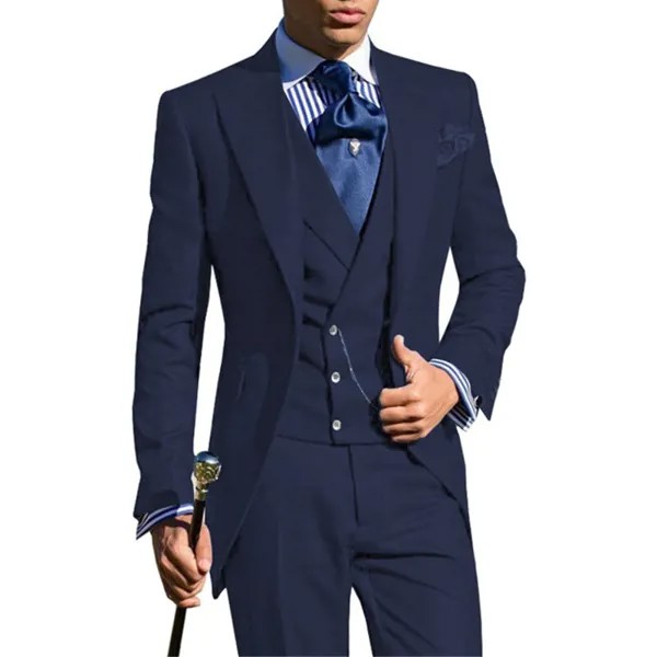 Обувь, изготавливаемая на заказ мужские Slim Fit Комплект из 3 предметов, костюмы Бизнес куртка смокинг пиджак-блейзер для мальчика, костюм для жениха для вечеринки и выпускного бала; (пиджак + жилет + брюки)