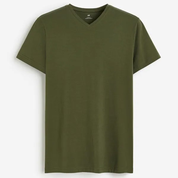 Футболка H&M Slim Fit V-neck, хаки