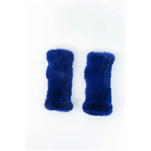 Митенки женские меховые синие Carolon / Стильные женские митенки перчатки