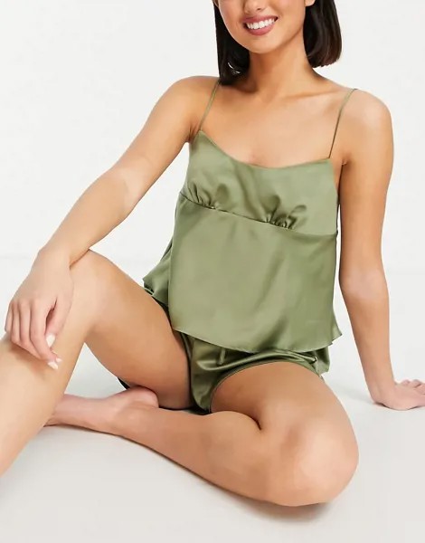 Оливковый атласный топ-майка от пижамы ASOS DESIGN – Выбирай и Комбинируй-Зеленый цвет