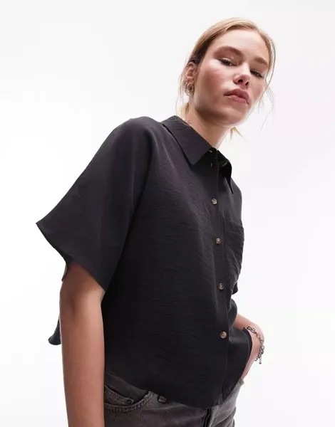Черная укороченная рубашка из легкого твила Topshop