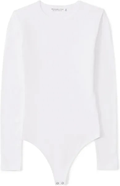 Хлопковое бесшовное боди с длинными рукавами и круглым вырезом Abercrombie & Fitch, цвет Brilliant White
