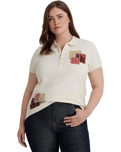 Поло LAUREN Ralph Lauren Plus Size Patchwork Piqué, кремовый