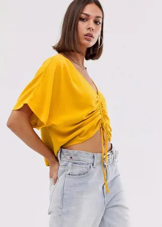 Блузка горчичного цвета со сборками спереди Bershka-Желтый
