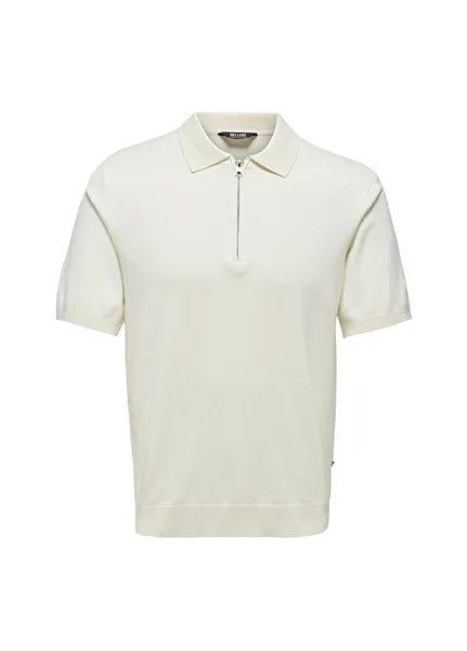 Однотонная кремовая мужская футболка-поло ONSWYLER LIFE REG 14 SS ZIP POLO KN Only & Sons, кремовый