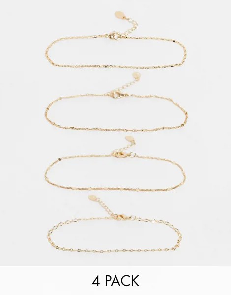 4 золотистых браслета-цепочки на ногу Accessorize-Золотистый