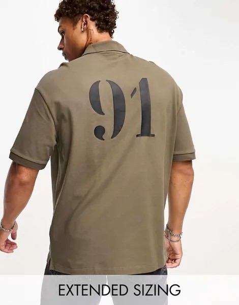 Рубашка поло цвета хаки с принтом на спине Armani Exchange 91