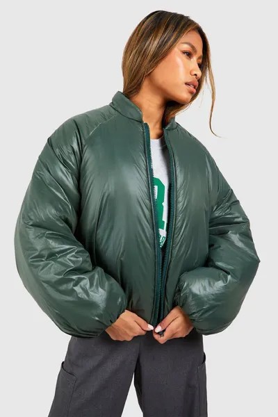 Куртка-пуховик на молнии Boohoo, зеленый