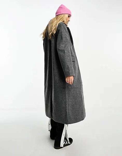 Темно-серое двубортное строгое пальто макси Weekday Daphne
