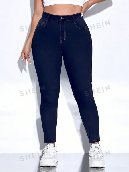 EZwear Plus Однотонные джинсы скинни Shein, тёмно-синий