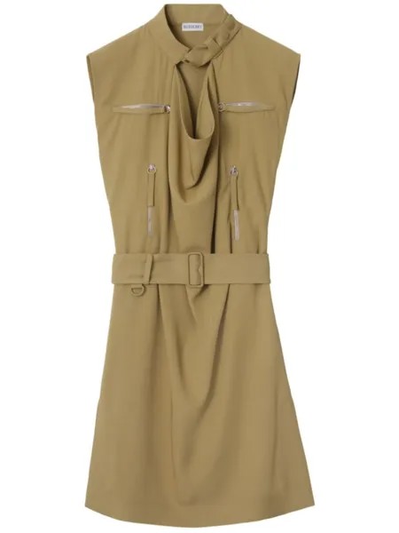 Burberry шелковое платье с поясом, нейтральный цвет