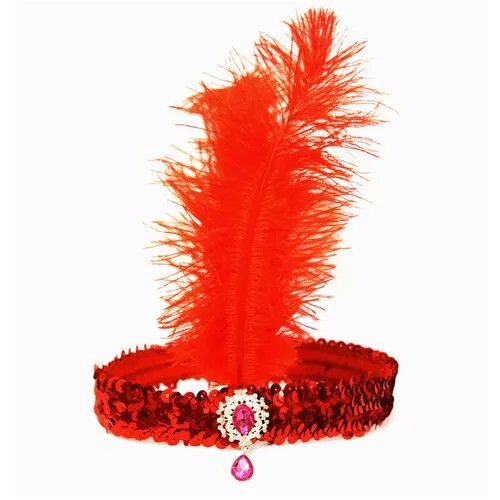 Повязка на голову с перьями в стиле Чикаго красная / Повязка с перьями в стиле 20-х годов