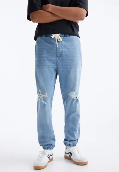 Джинсы прямого кроя RIPPED JOGGER PULL&BEAR, цвет blue