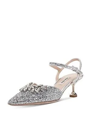 MIU MIU Женские серебряные кожаные туфли со стразами и кристаллами на пятке 36