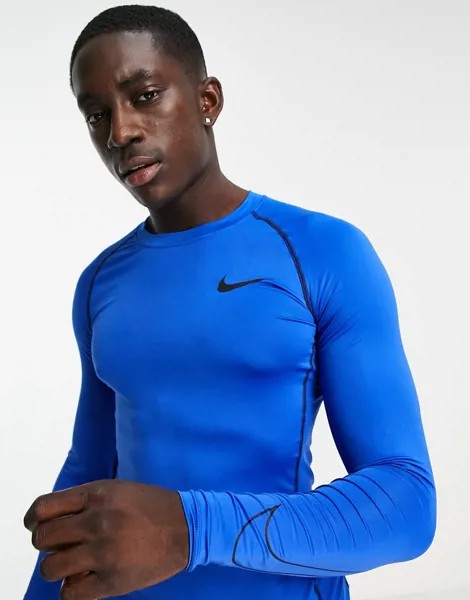 Синий лонгслив Nike Pro Training-Голубой