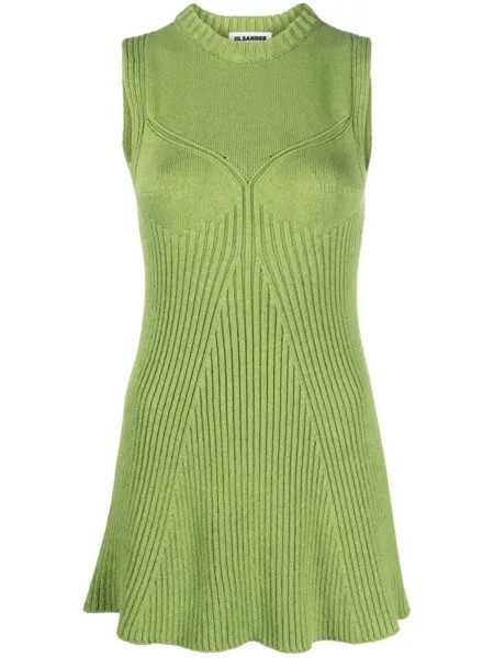 Jil Sander топ в рубчик без рукавов, зеленый