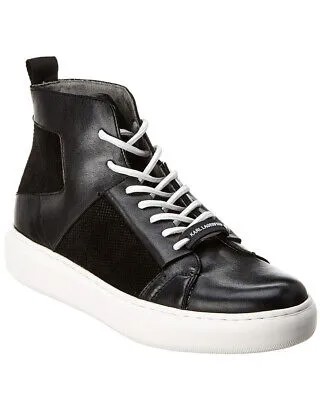 Karl Lagerfeld Высокие кожаные кроссовки из перфорированной кожи Мужские черные 9.5