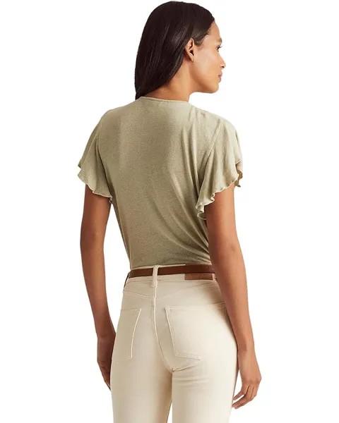 Футболка LAUREN Ralph Lauren Petite Linen-Blend Jersey Flutter-Sleeve Tee, цвет Ranch Sage