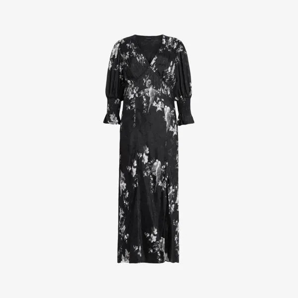 Тканое платье миди hannah iona с цветочным принтом Allsaints, черный