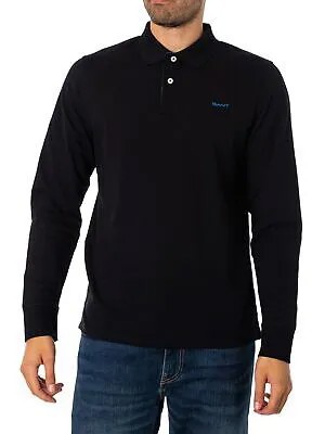 Мужская рубашка-поло с длинными рукавами и контрастным узором GANT, черная