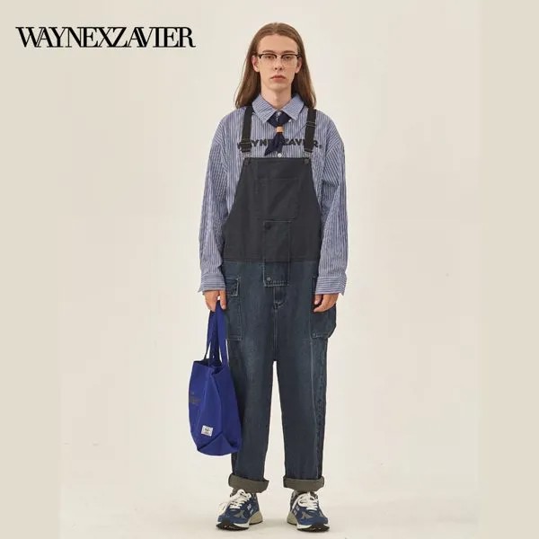 WAYNEXZAVIER осень-зима 2021 Новинка мужские повседневные однотонные джинсовые комбинезоны полная длина модные джинсы свободные оверсайз мужские ...
