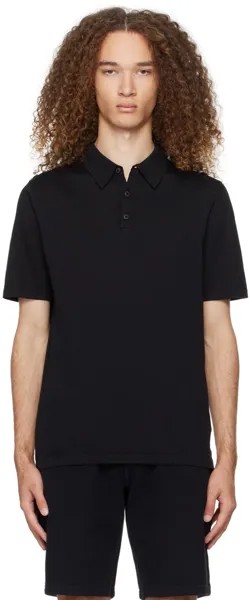 Черная рубашка-поло на трех пуговицах Sunspel