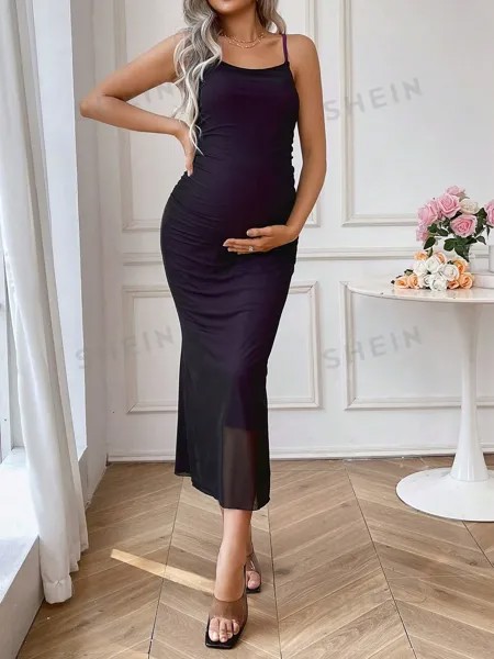 SHEIN Однотонное облегающее платье на тонких бретельках с хвостом русалки для беременных, фиолетовый