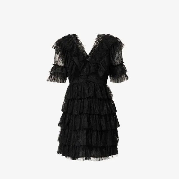 Ярусное тканое мини-платье sky с кружевом Malina, черный