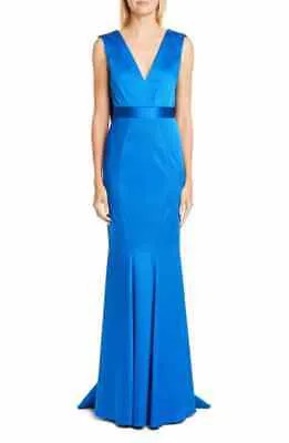 ZAC POSEN Синее эластичное платье-раструб Santia с глубоким вырезом и V-образным вырезом на спине 8 США