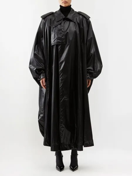 Нейлоновое пальто-кейп с объемными рукавами Saint Laurent, черный