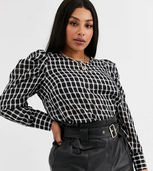 Блузка в клетку Vero Moda Curve-Черный
