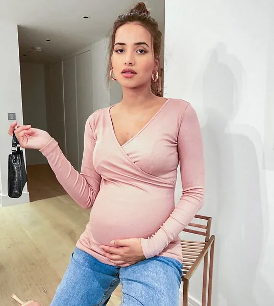 Розовый топ для кормления в рубчик с запахом ASOS DESIGN Maternity-Розовый цвет