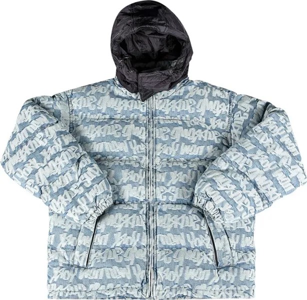 Пуховик Supreme Fat Tip Jacquard Denim Puffer Jacket 'Blue', синий