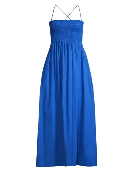 Платье миди из присборенного хлопка Sol De Verano Agolde Faithfull the Brand, синий