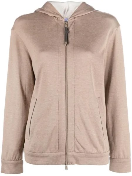 Brunello Cucinelli худи на молнии с длинными рукавами, коричневый
