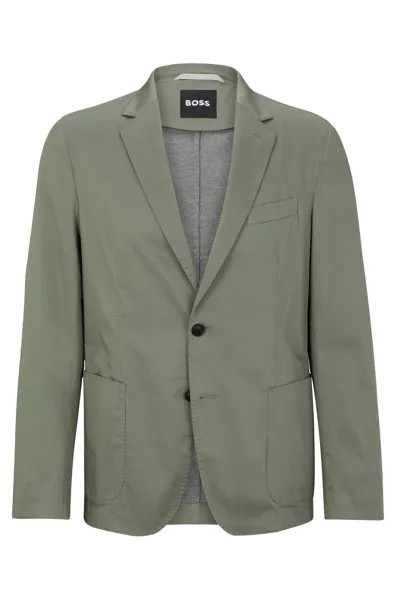 Пиджак Hugo Boss Slim-fit In A Crease-resistant Cotton Blend, темно-зеленый