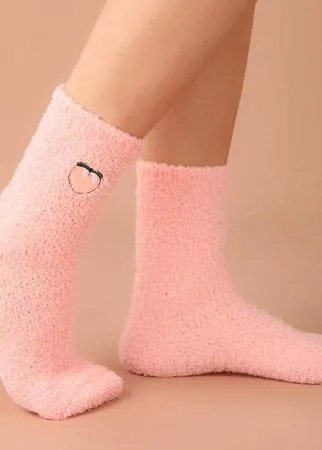 Пушистые носки персик вышивкой