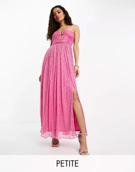 Розовое плиссированное платье макси без бретелек с деталью в области груди Forever New Petite