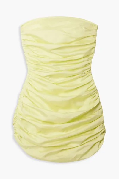 Платье мини Rushi без бретелек со сборками из смесового шелка фай Bondi Born, пастельно-желтый