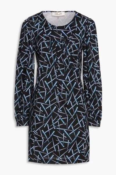 Мини-платье Noelle со сборками из джерси из шелка и хлопка с принтом Diane Von Furstenberg, черный