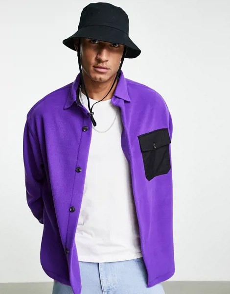 Свободная фиолетовая oversized-рубашка из флиса с контрастным карманом ASOS DESIGN-Фиолетовый цвет