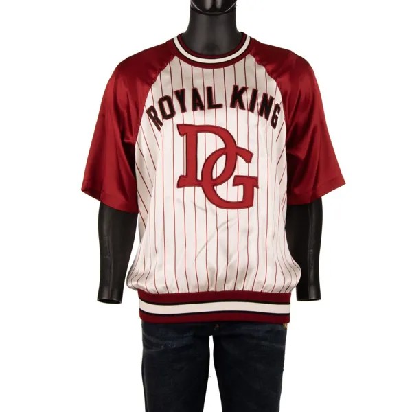 Шелковая футболка Dolce - Gabbana Royal King Dg с вышивкой логотипа красный белый 11085