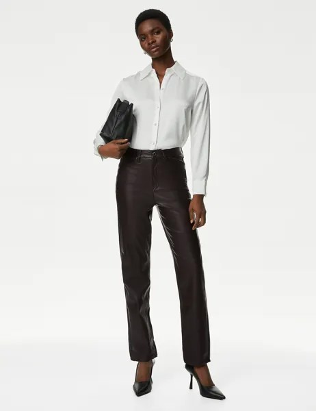 Прямые брюки с эффектом кожи Marks & Spencer