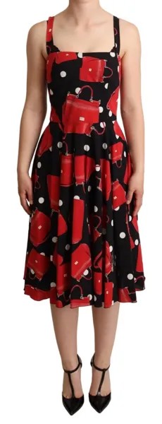 DOLCE - GABBANA Платье Черное Красное Сумка с принтом А-силуэта средней длины IT36/US2/XS $2500