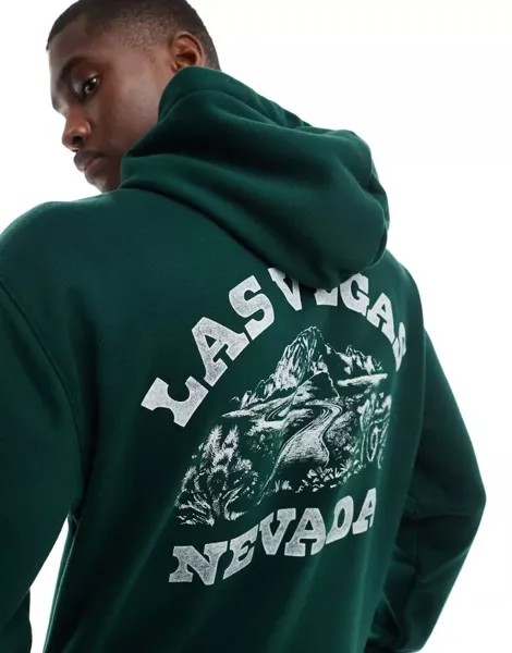 Зеленая худи свободного кроя Hollister с принтом Лас-Вегаса сзади